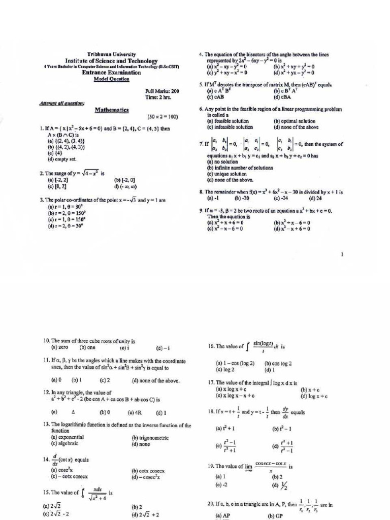 B.sc. CSIT Model Question 2068 | PDF