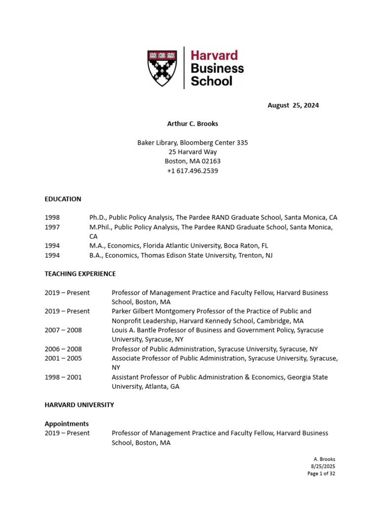 HBS Brooks - Arthur - Curriculum Vitae - V4.docx | PDF