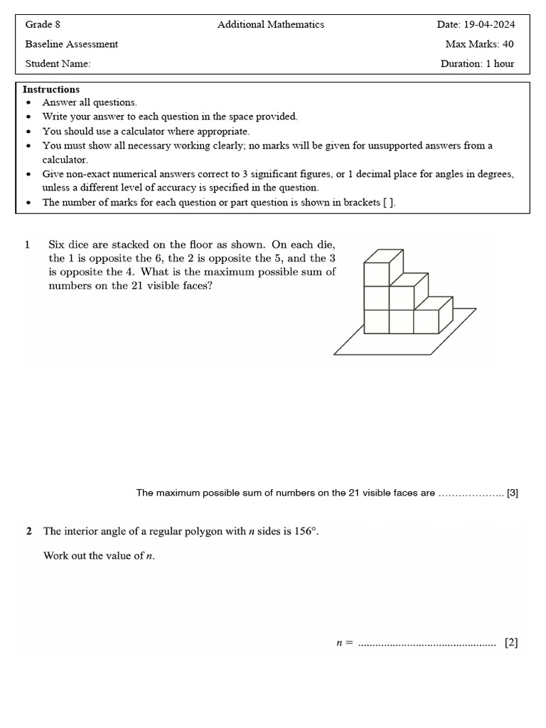 Grade 8 Additional Math Assessment | PDF | Numbers | Mathematics