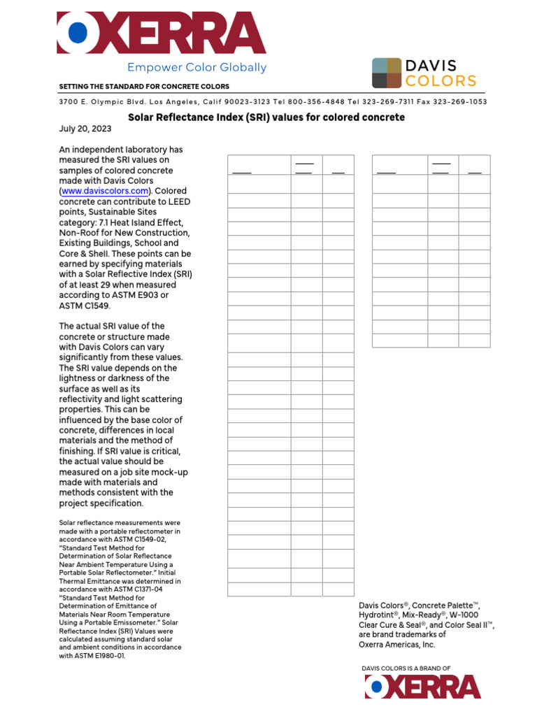 SRI Values for Davis Colors Concrete | PDF | Applied And ...