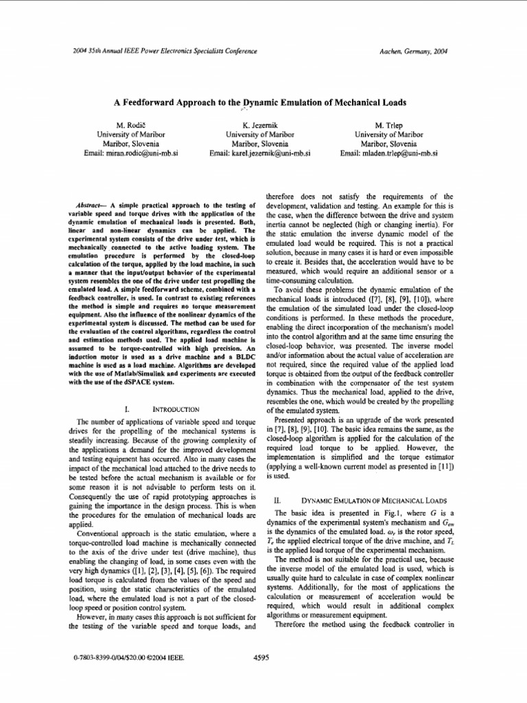 Dynamic Emulation of Mechanical Loads | PDF | Control Theory ...