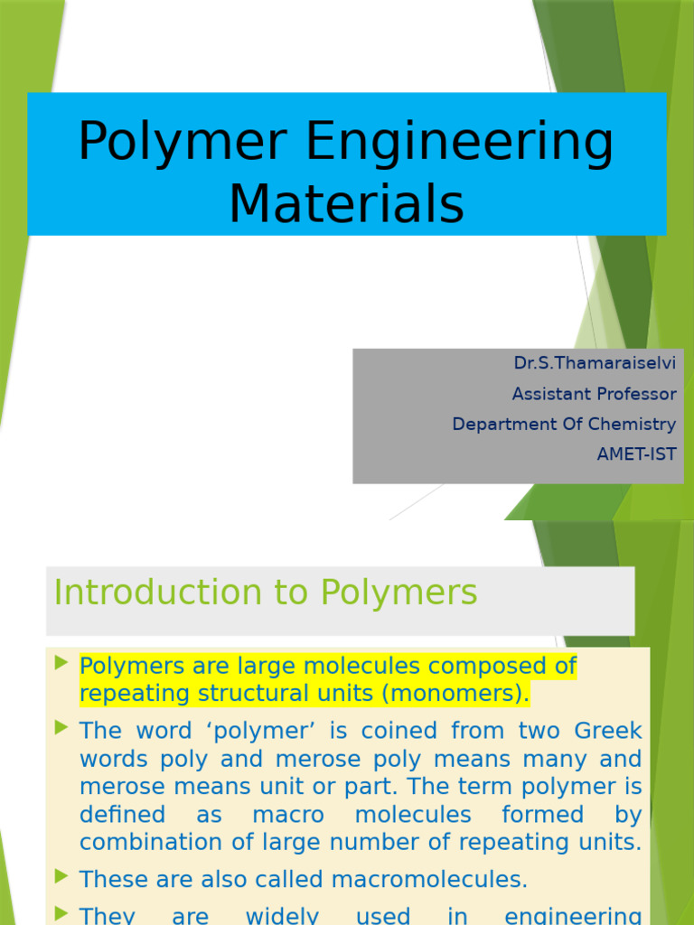 Overview of Polymer Engineering Concepts | PDF | Polymers | Thermoplastic