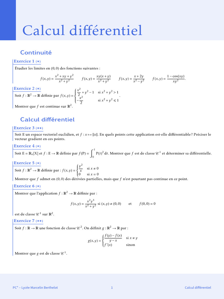 Limites et Continuité en Calcul Différentiel | PDF | Pente | Soustraction