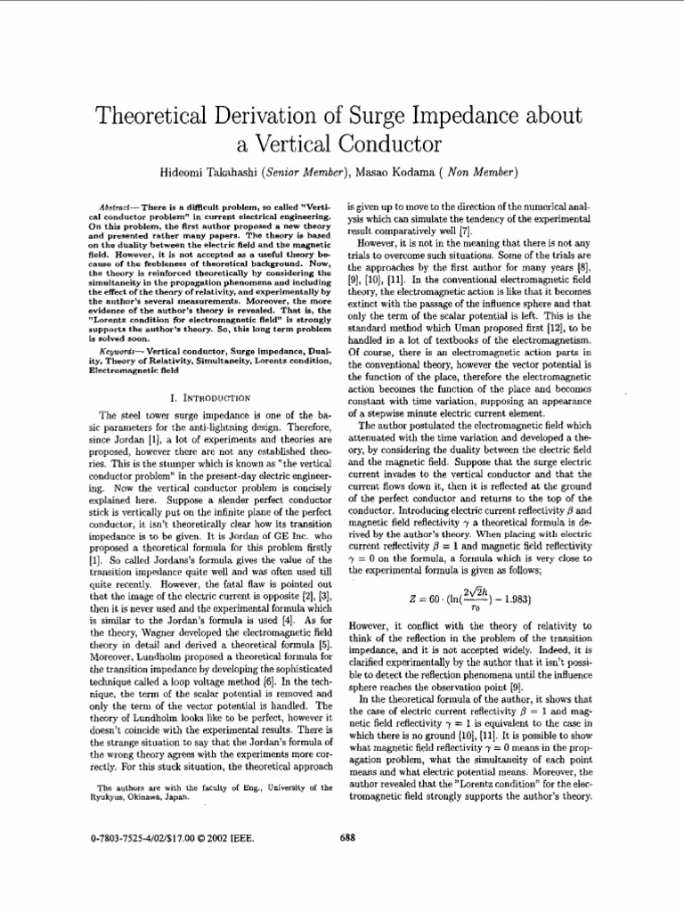 Surge Impedance of Vertical Conductors | PDF | Electromagnetic ...