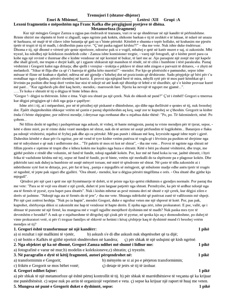 Test 1 Letersi 12 | PDF