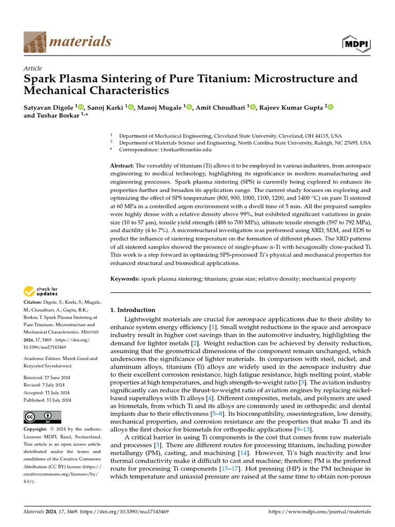 Spark Plasma Sintering of Titanium Study | PDF | Sintering | Titanium