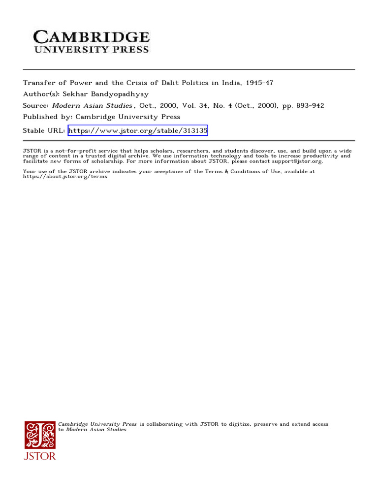 Bandyopadhyay TransferPowerCrisis 2000 | PDF | Dalit | Politics Of India