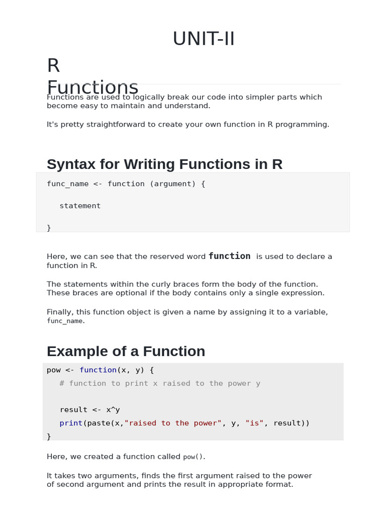R Functions: Creation and Usage Guide | PDF | Class (Computer ...