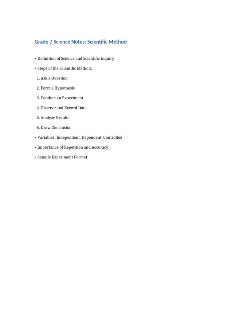 Grade7 Science Notes 1 Scientific Method | PDF