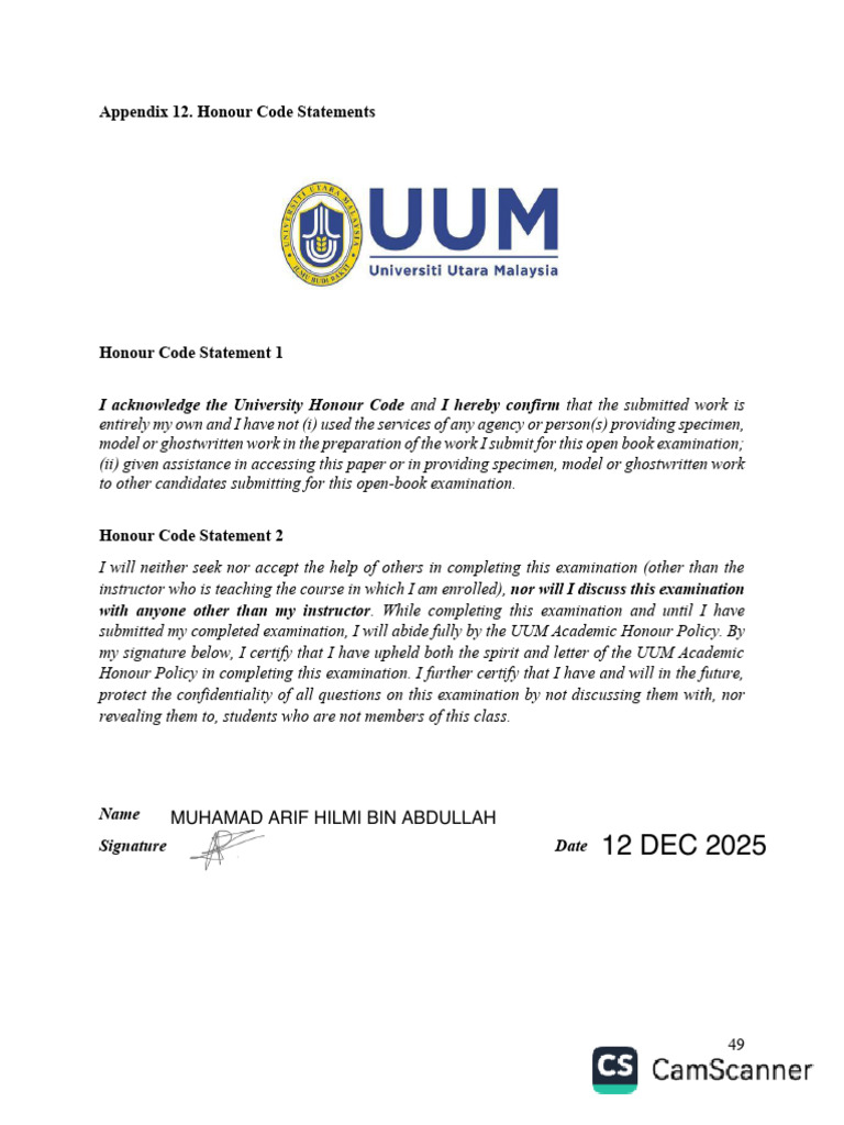 University Honour Code Acknowledgment | PDF