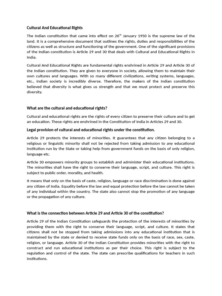 Cultural and Educational Rights (29-30) | PDF | Minority Group | Rights