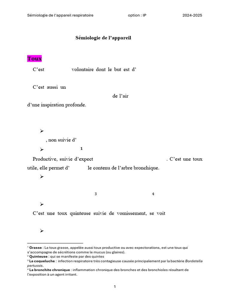 Sémiologie de la toux et expectoration | PDF | Respiration | Poumon