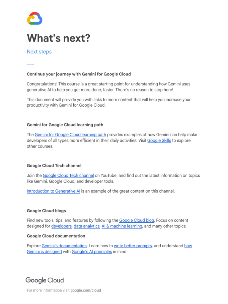 Next Steps with Gemini for Google Cloud | PDF