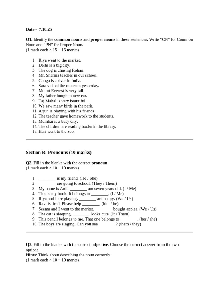 Noun, Pronoun, and Verb Exercises | PDF | Baloo | Bagheera