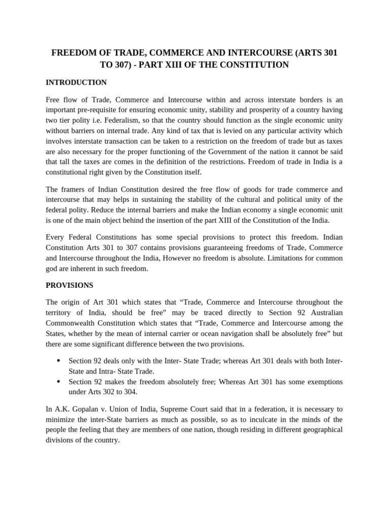 Freedom of Trade in India's Constitution | PDF | Taxes | Justice