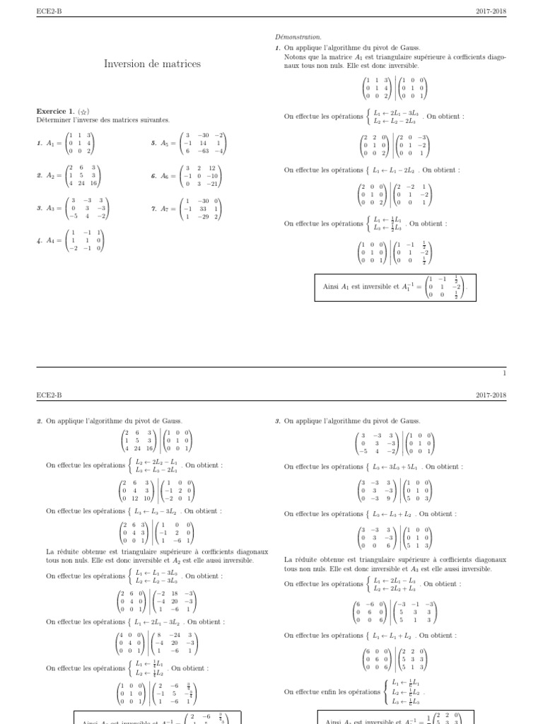 Inversion de matrices par Gauss | PDF | Échecs | Algèbre linéaire