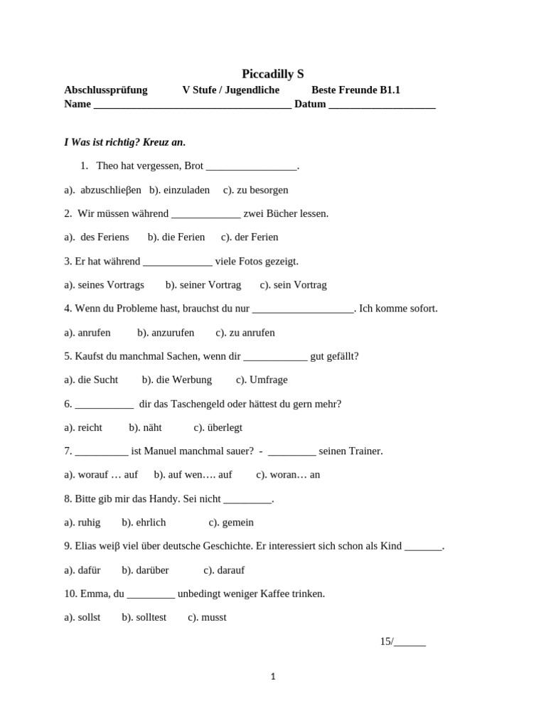 Beste Freunde - B1.1 Test | PDF