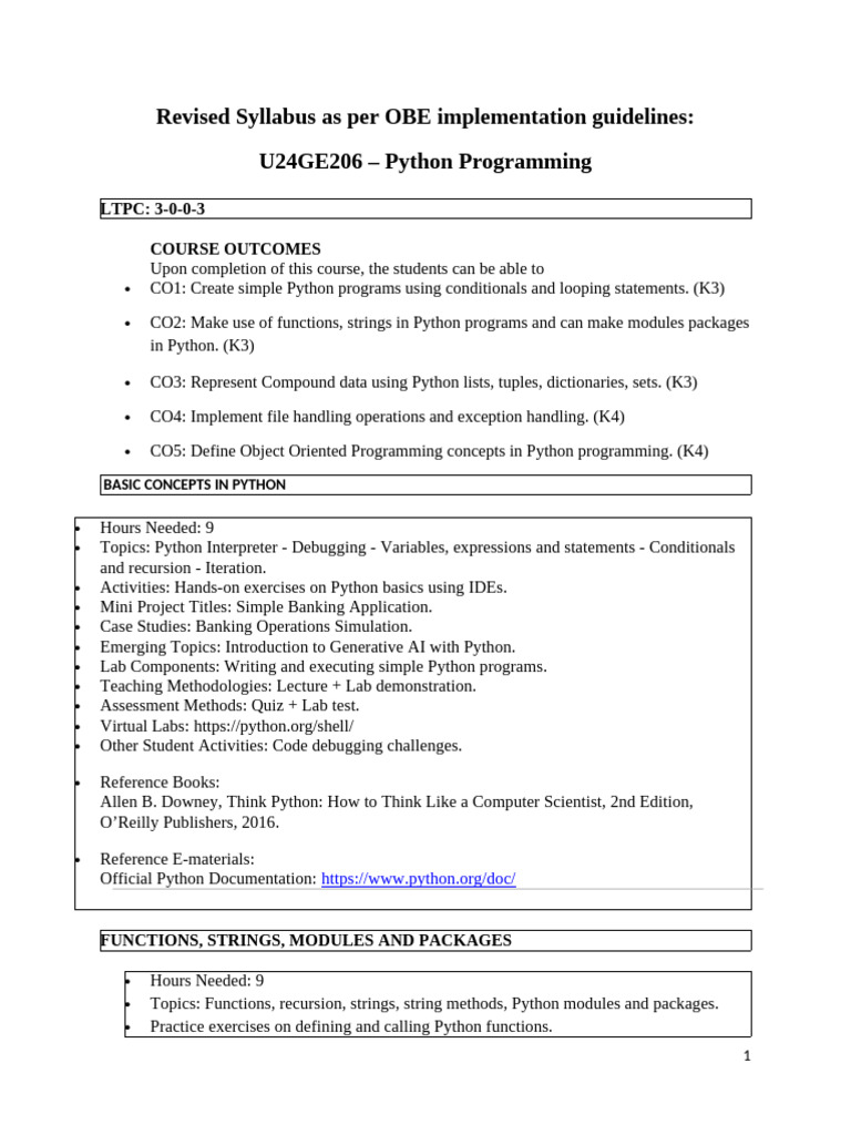 Python Programming Course Syllabus | PDF | Python (Programming Language ...