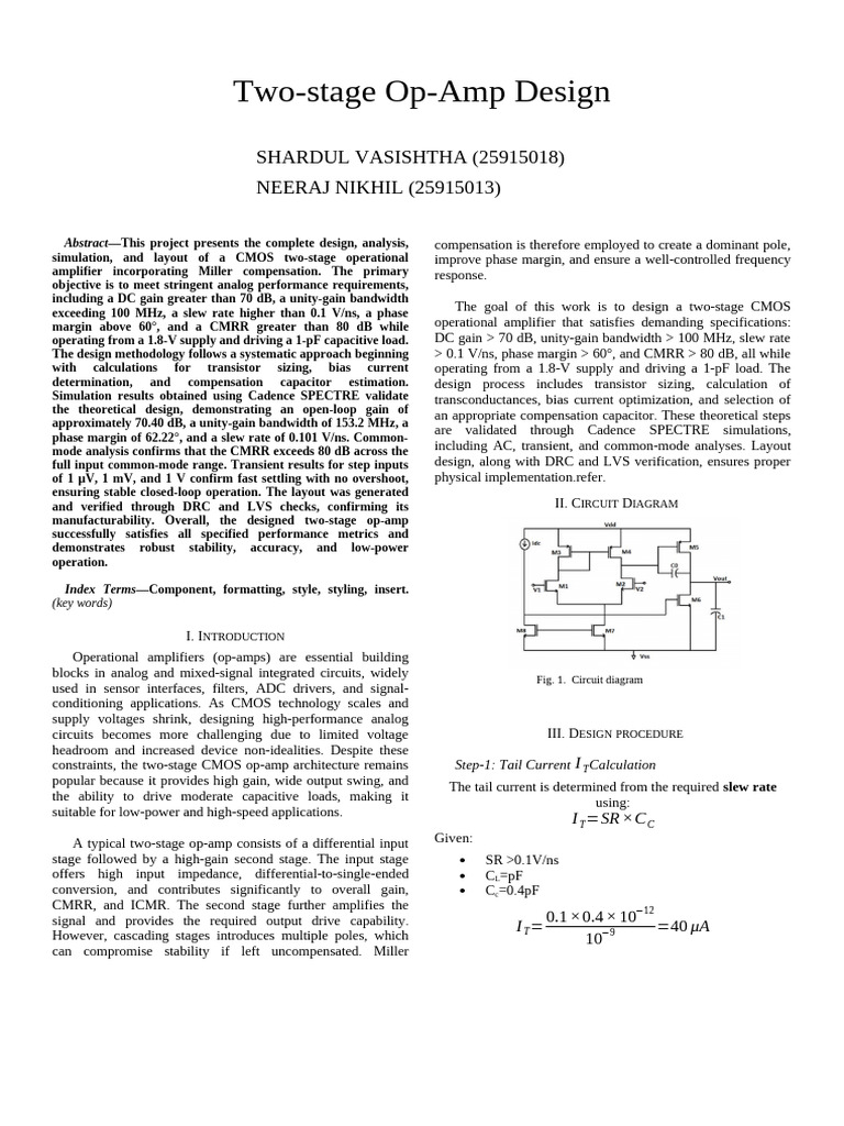 CMOS Two-Stage Op-Amp Design Guide | PDF | Operational Amplifier ...