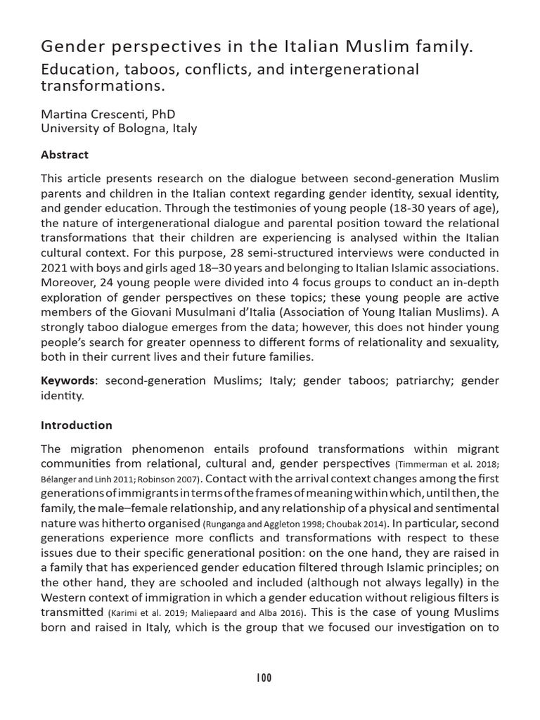 Gender Perspectives in the Italian Muslim Family | PDF | Gender ...