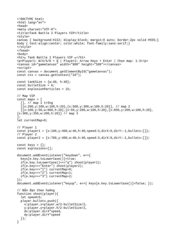 Tank Battle 2-Player Game Code | PDF