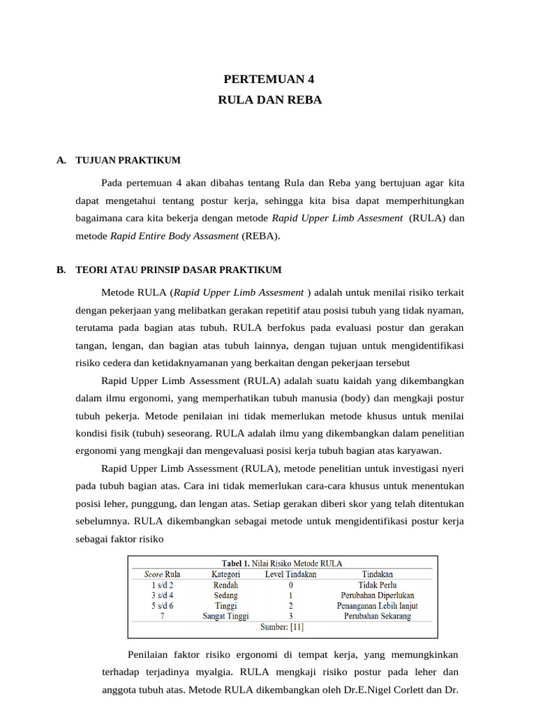 RULA dan REBA: Penilaian Postur Kerja | PDF