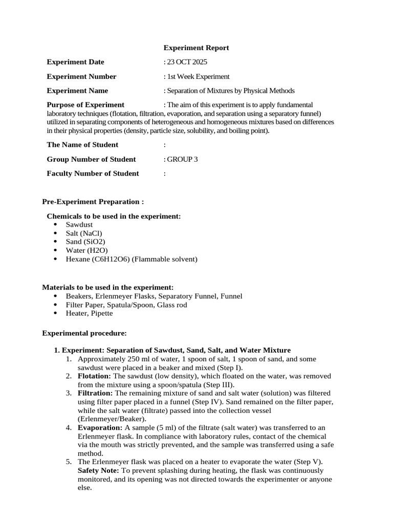 Experiment Report Template | PDF | Mixture | Filtration