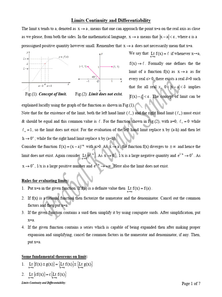 Limits Continuity and Differentiability | PDF | Limit (Mathematics ...