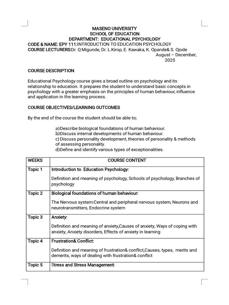 Introduction to Educational Psychology Course | PDF | Psychology ...
