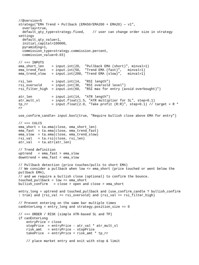 EMA Trend Pullback Strategy Script | PDF | Financial Markets | Market ...