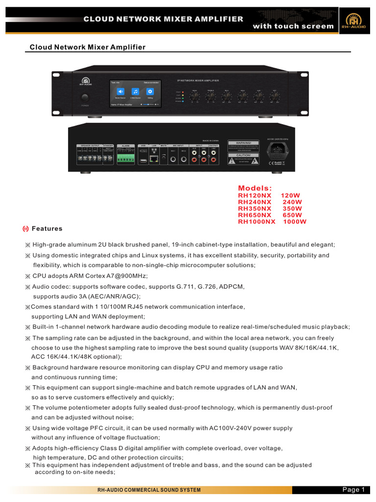 Cloud Network Mixer Amplifier Specs | PDF | Amplifier | Electrical ...