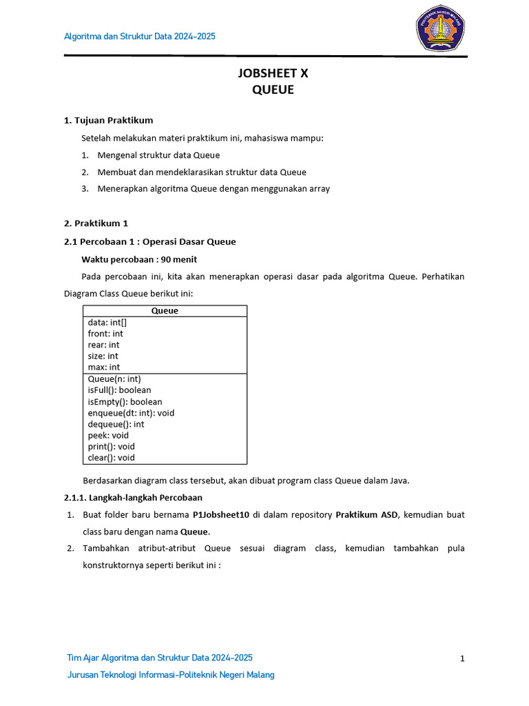 Praktikum Queue: Algoritma dan Implementasi | PDF