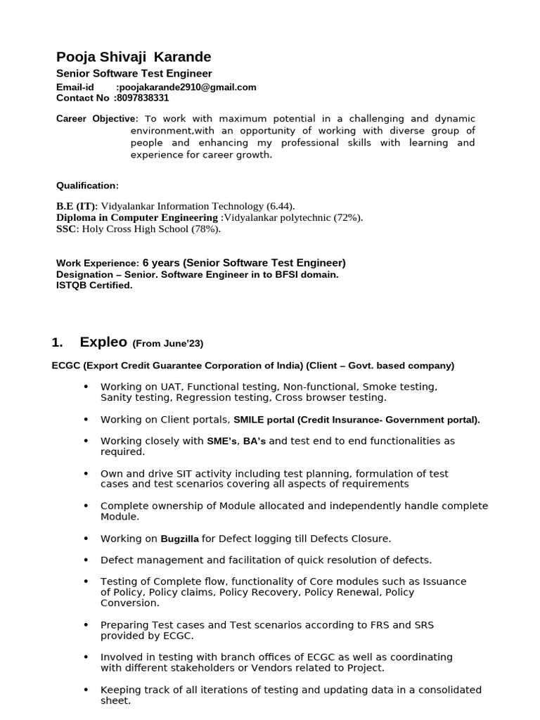 Senior Software Test Engineer Resume | PDF | Point Of Sale | Software ...