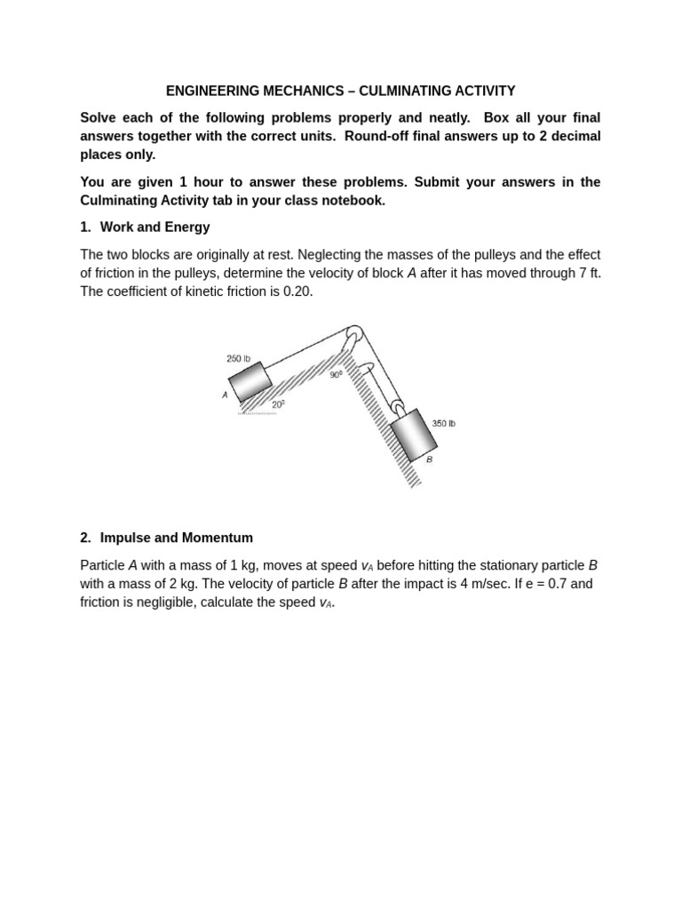 Engineering Mechanics Problem Set | PDF