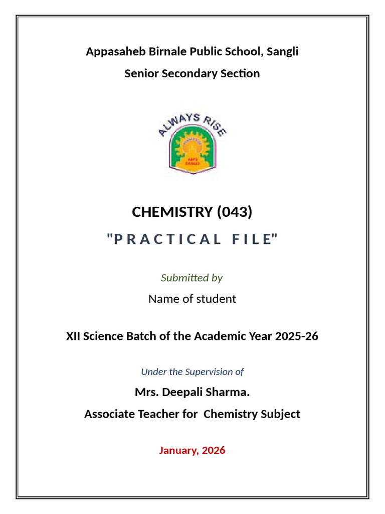 XII Science Chemistry Practical File | PDF