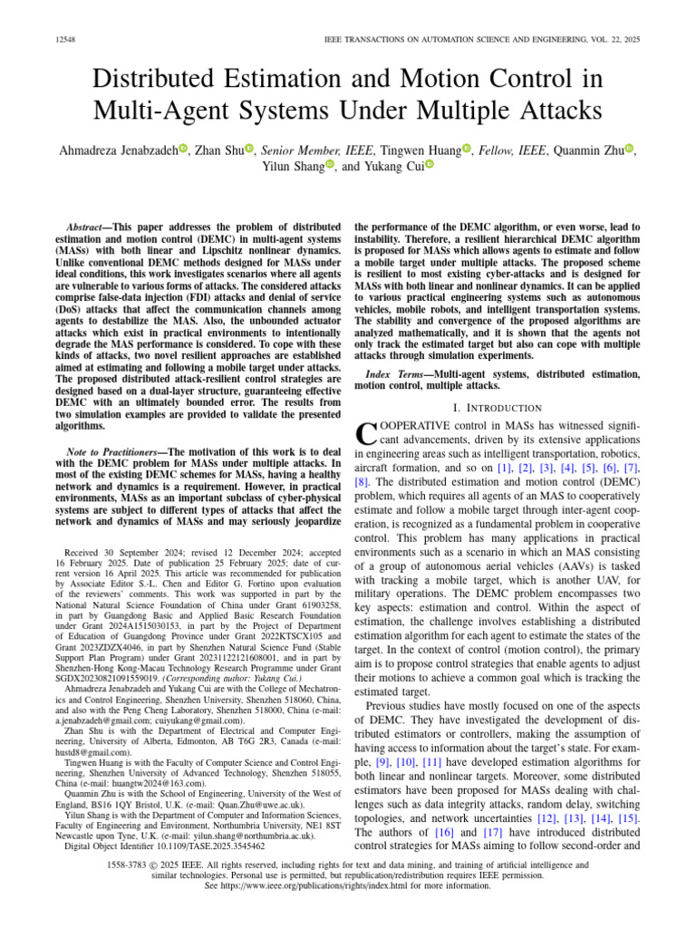 Distributed Estimation and Motion Control in Multi-Agent Systems Under ...