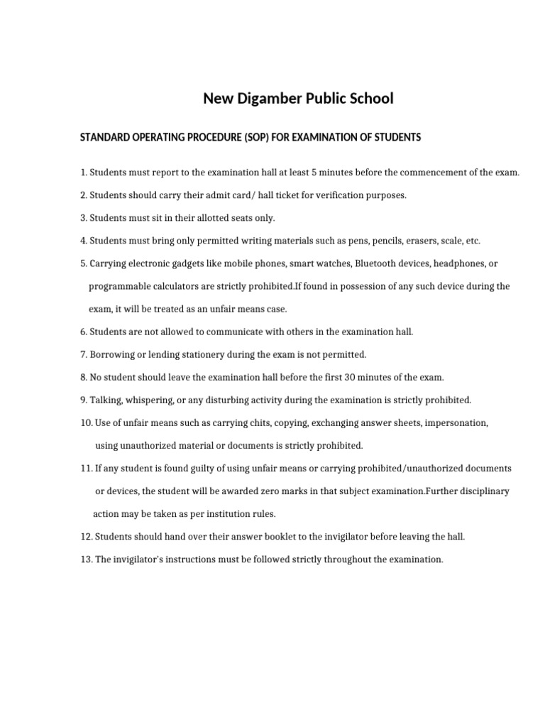 SOP for Student Examination Procedures | PDF