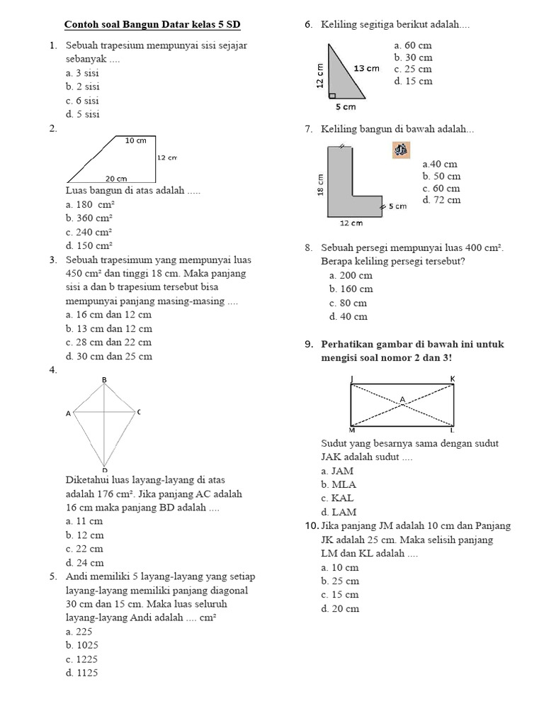 Contoh Soal Bangun Datar Kelas 5 SD | PDF