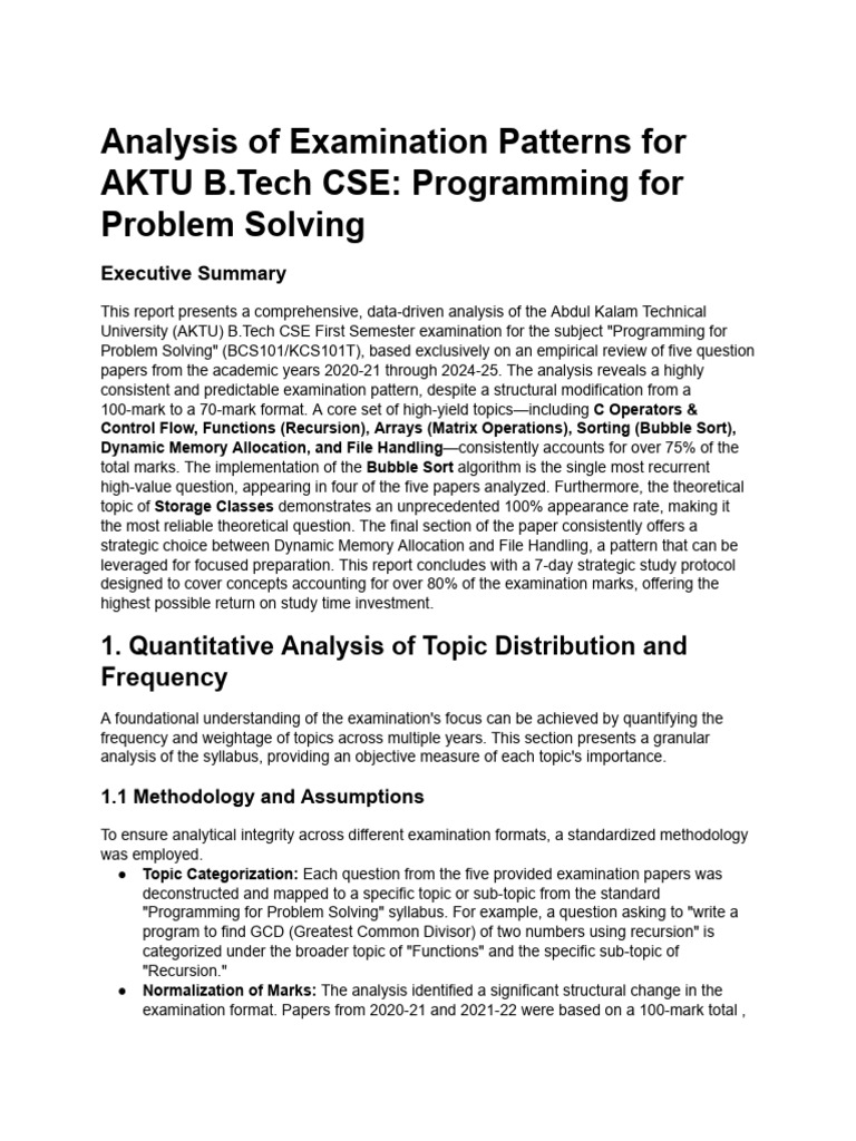 AKTU B.Tech CSE Exam Pattern Analysis | PDF | Matrix (Mathematics ...