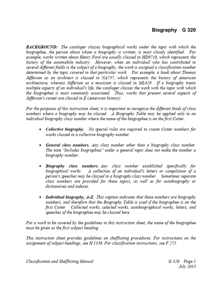 Biography Classification Guidelines | PDF | Biography