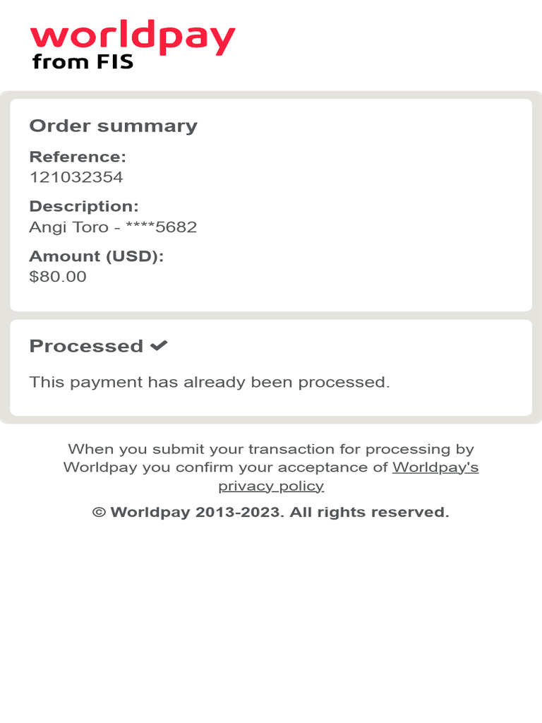 Worldpay Transaction Confirmation Notice | PDF
