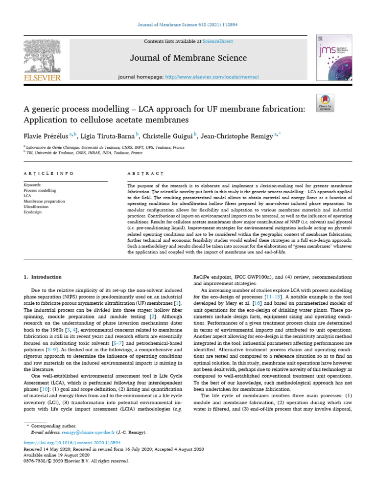 LCA Approach for Eco-Friendly UF Membranes | PDF | Life Cycle ...