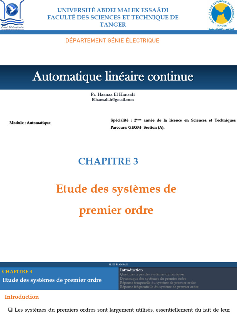 Systèmes Dynamiques de Premier Ordre | PDF | Transformation de Laplace ...