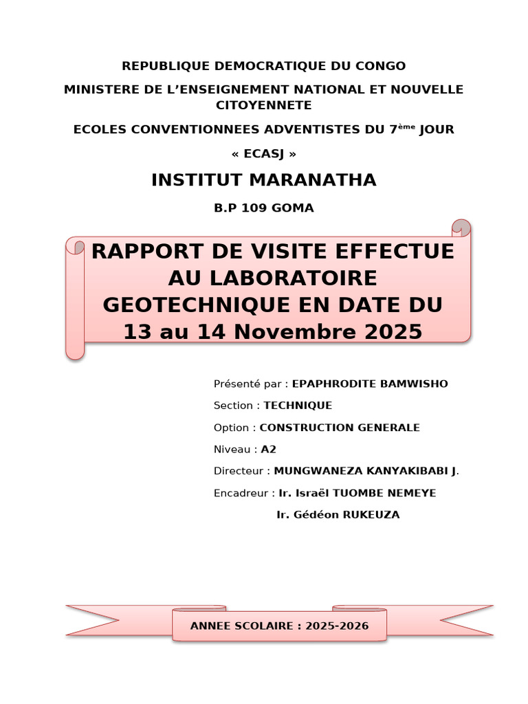 Rapport de visite au laboratoire géotechnique | PDF | Génie ...