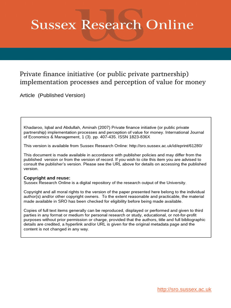 PFI Implementation and Value for Money | PDF | Public–Private ...