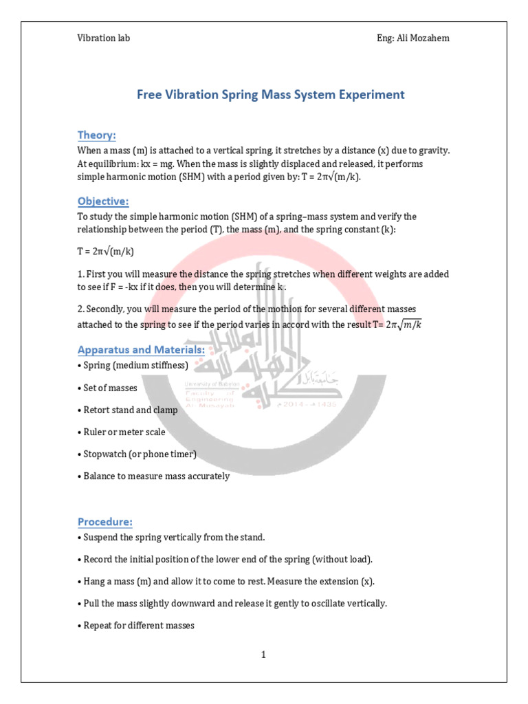 Spring-Mass System Vibration Experiment | PDF | Oscillation | Physical ...