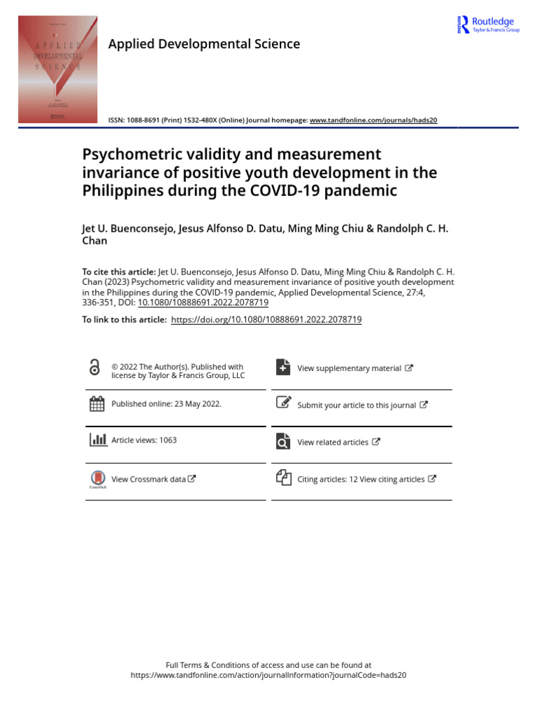 Psychometric Validity and Measurement Invariance of Positive Youth ...
