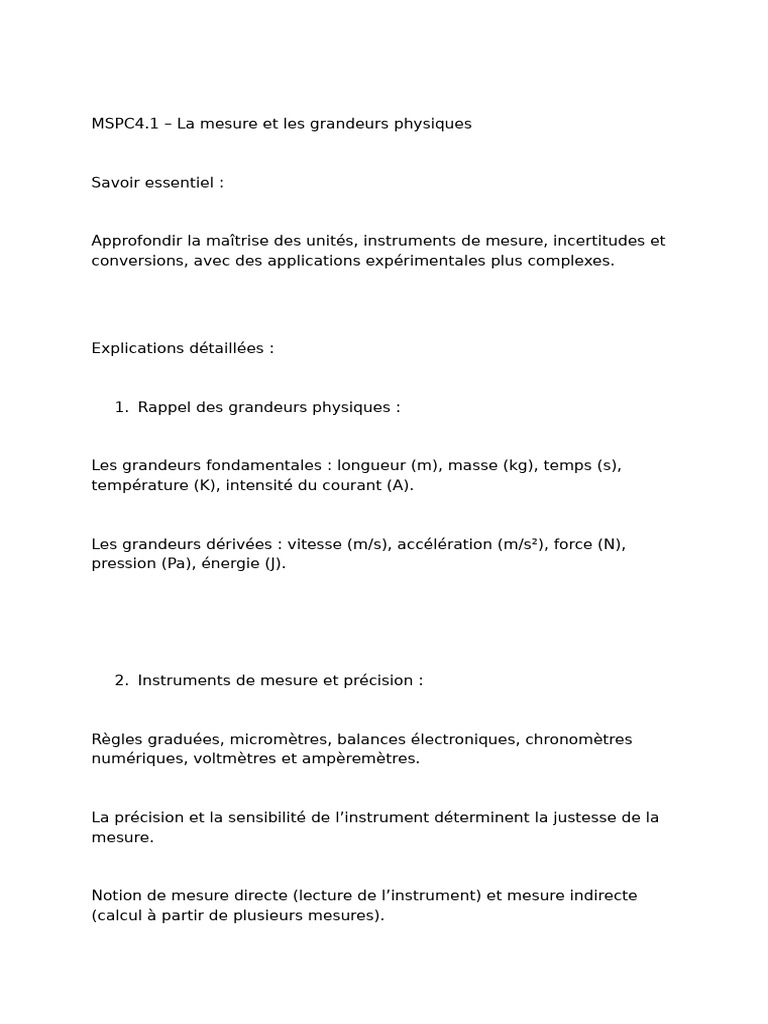 Grandeurs physiques et mesures en science | PDF | Transfert thermique ...