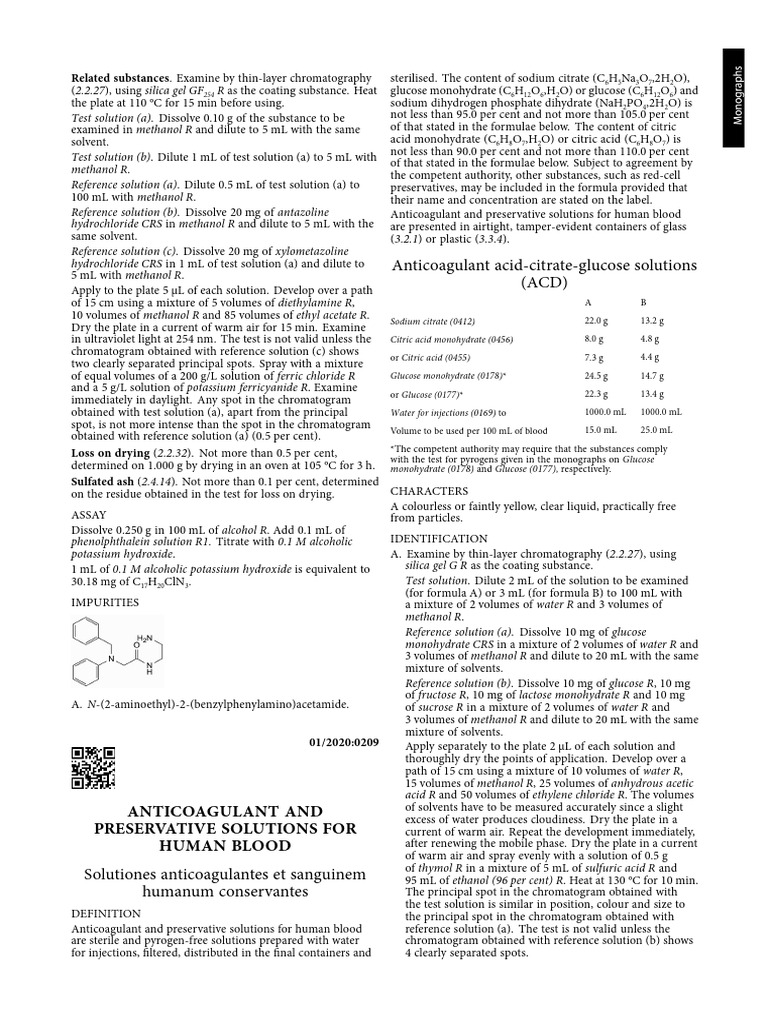 Anticoagulant and Preservative Solutions For Human Blood PDF | PDF ...