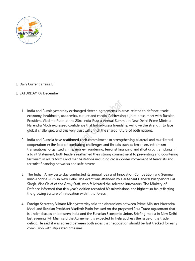 Daily Current Affairs 06.12.25 | PDF